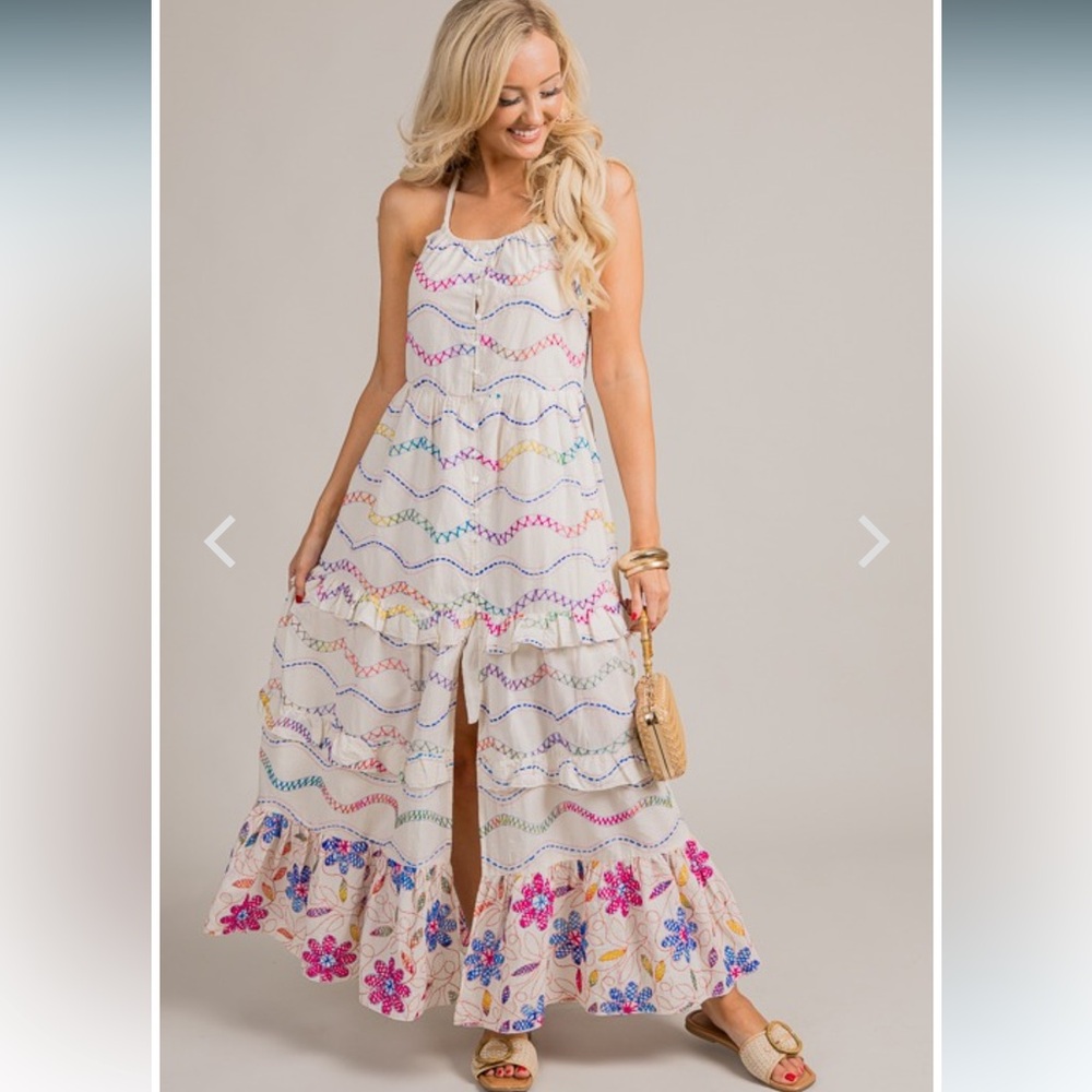 Boutique Embroidered Floral Maxi Dress NWT!